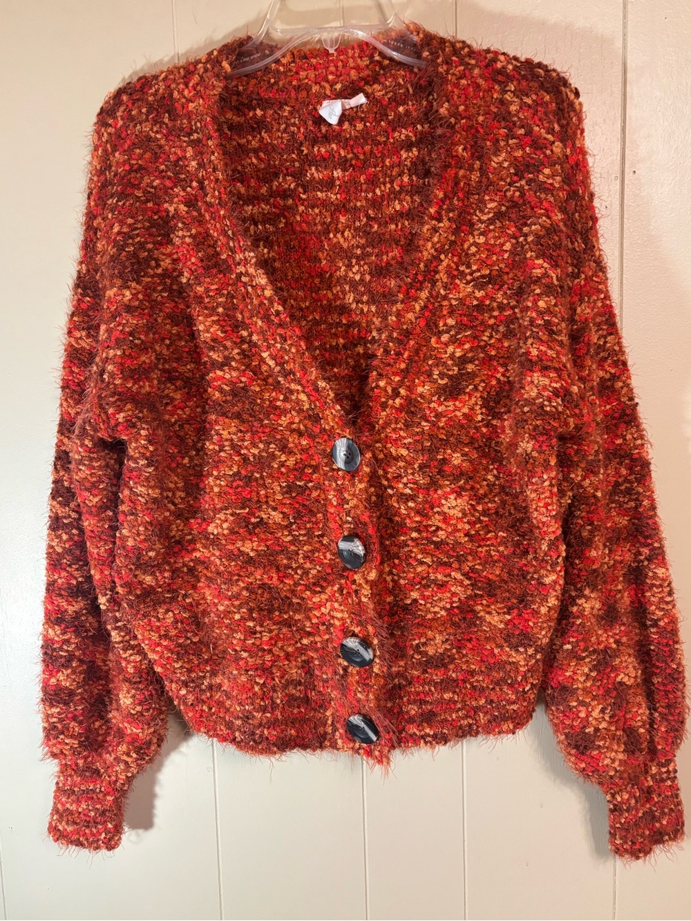 Textured Multitone Knit Cardigan in Rust Red